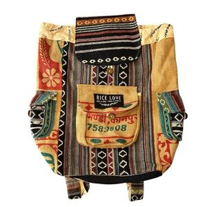 Rice Love Boho Print Adjustable Drawstring Recycled Backpack